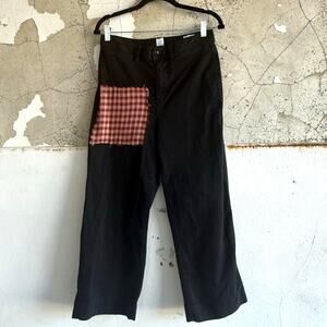 Gap Jeans Black High Rise Wide Leg Crop Denim Patchwork Plaid Pocket Y2K Women 6